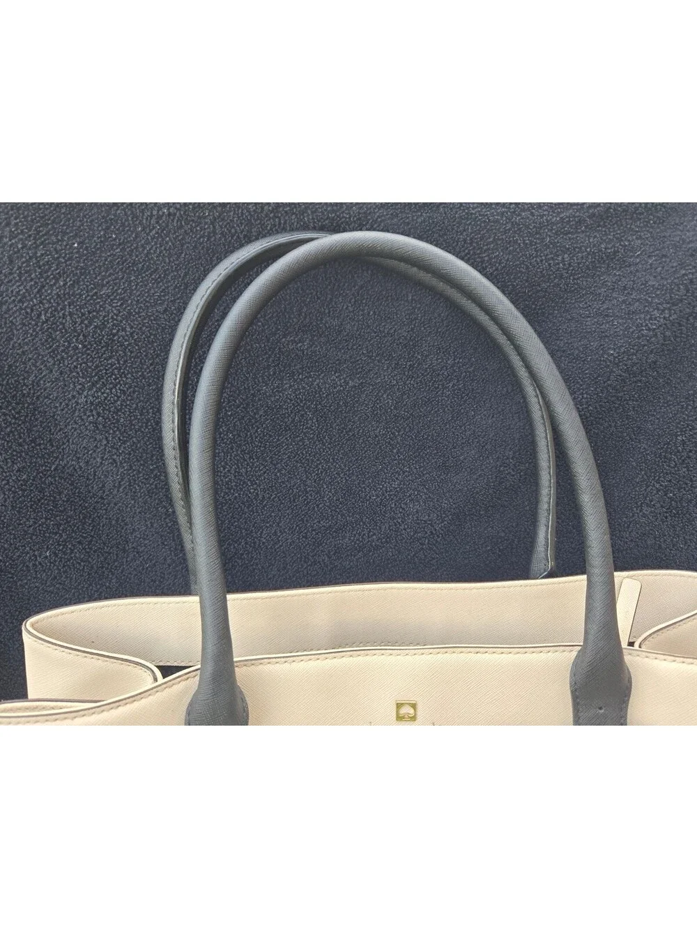 Kate Spade New York Colorblock Tote Handbag Cream Black Leather Shoulder